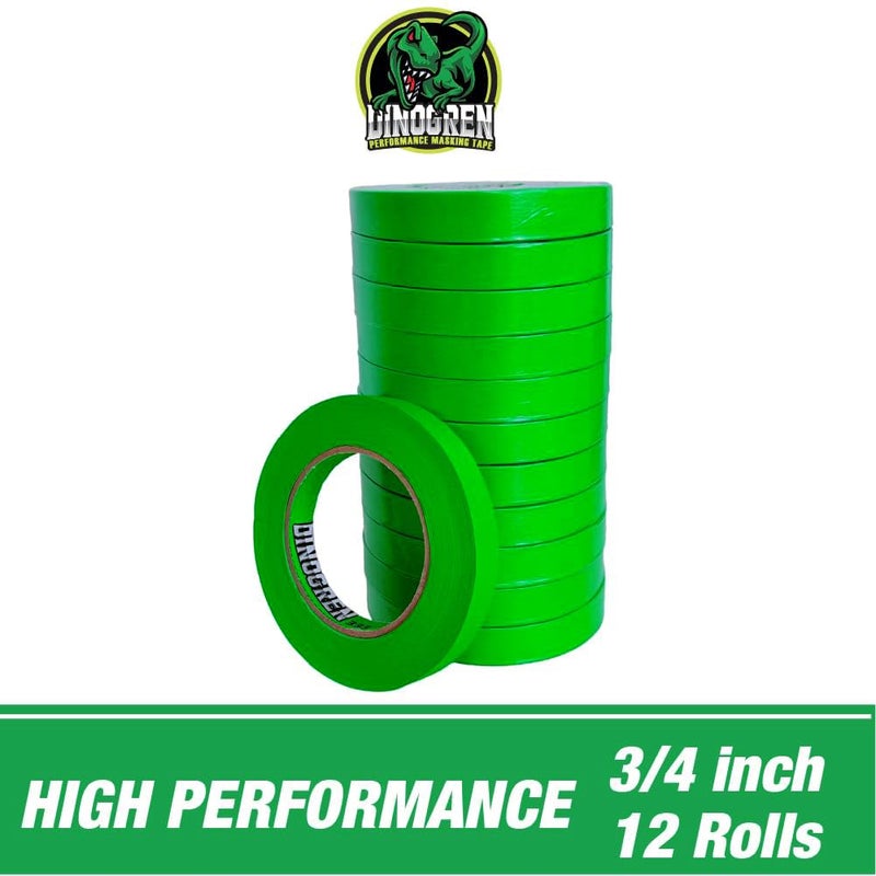 LAUCO DINOGREN High Performance Masking Tape for Car Paint, Heat & Water Resistant, Multi-Purpose Green (0.75 in (12 Rolls)) - Image 4